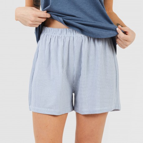 Pijama corto algodón Lista indigo