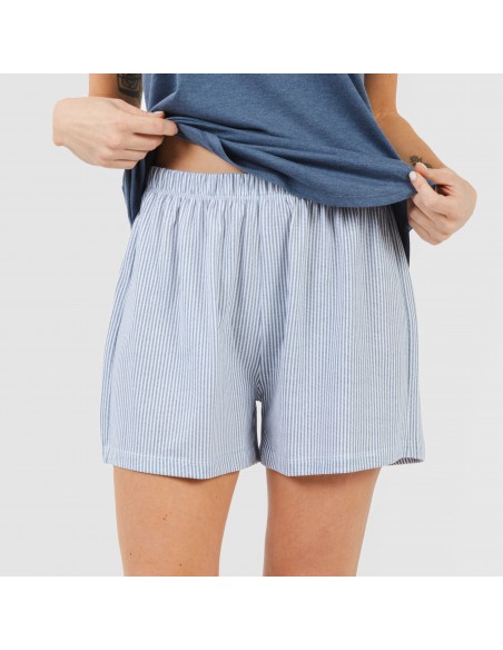 Pijama corto algodón Lista indigo Pijama corto algodón Lista indigo