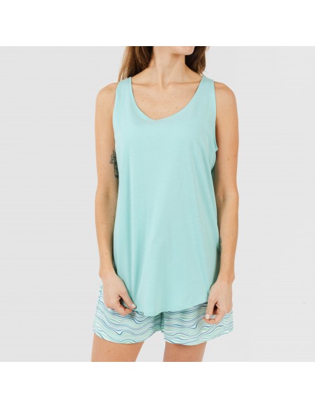 Pijama corto algodón Ola verde agua Pijama corto algodón Ola verde agua