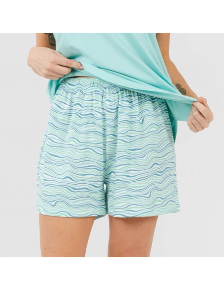 Pijama corto algodón Ola verde agua Pijama corto algodón Ola verde agua