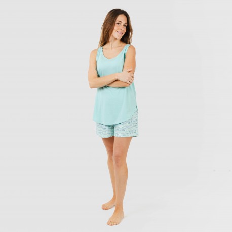 Pijama corto algodón Ola verde agua