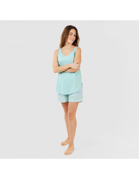 Pijama corto algodón Ola verde agua Pijama corto algodón Ola verde agua