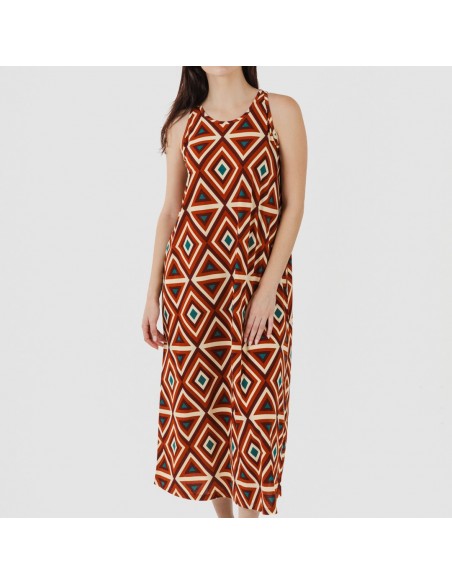 Vestido largo tirantes crepe Cagliari marrón Vestido largo tirantes crepe Cagliari marrón