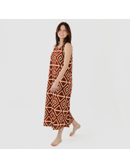 Vestido largo tirantes crepe Cagliari marrón Vestido largo tirantes crepe Cagliari marrón