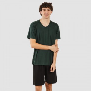 Conjunto deportivo corto tecnico hombre verde botella negro 2