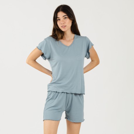 Pijama manga corta mujer soft liso pijama-corto-sedoso