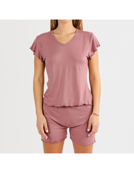 Pijama manga corta mujer soft liso Pijama manga corta mujer soft liso