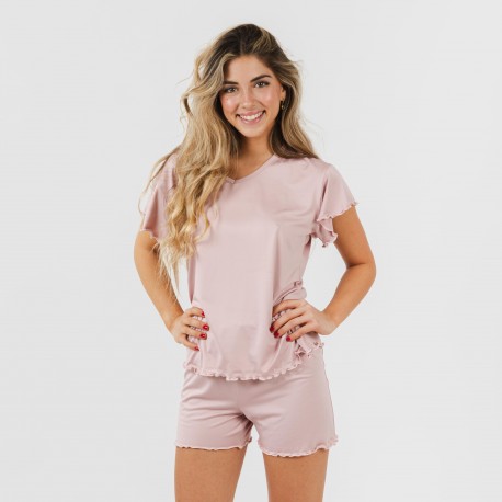 Pijama manga corta mujer soft liso pijama-corto-sedoso