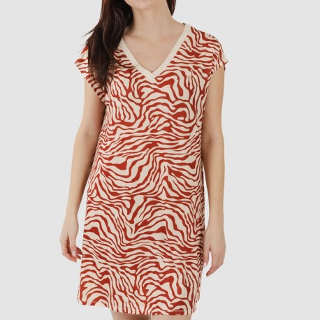 Vestido corto manga fluida soft Palmina teja