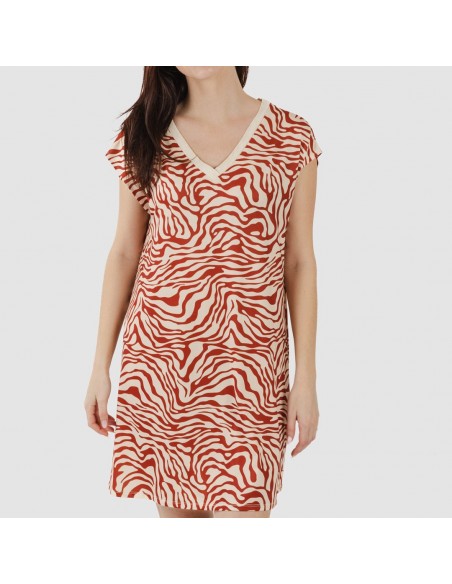 Vestido corto manga fluida soft Palmina teja