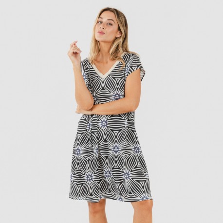 Vestido corto manga fluida soft Naty beige - negro