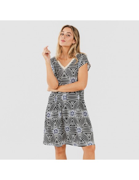 Vestido corto manga fluida soft Naty beige - negro Vestido corto manga fluida soft Naty beige - negro