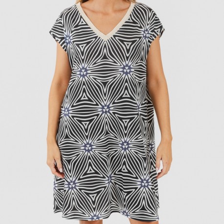 Vestido corto manga fluida soft Naty beige - negro