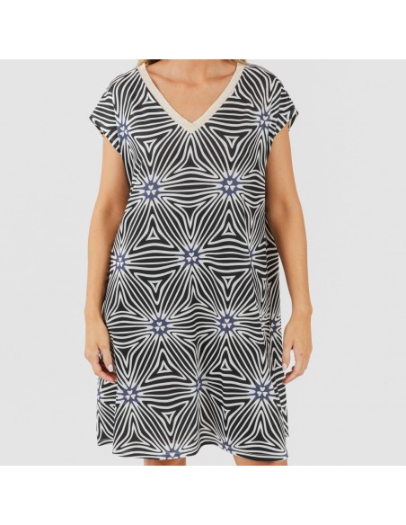 Vestido corto manga fluida soft Naty beige - negro Vestido corto manga fluida soft Naty beige - negro