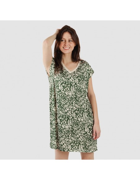 Vestido corto manga fluida soft Miquela verde caceria vestidos-y-blusones-mujer