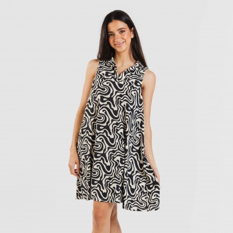 Vestido corto cuello y solapa soft Iratia beige negro