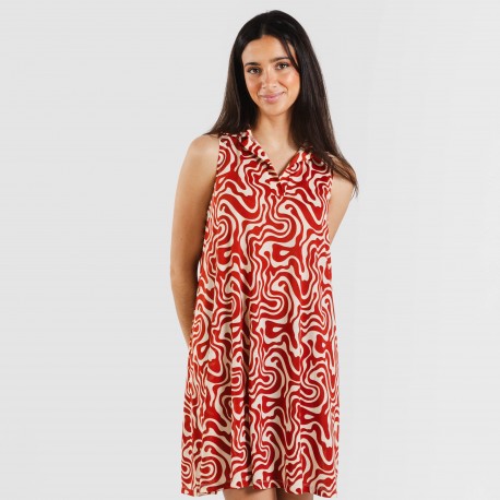 Vestido corto cuello y solapa soft Iratia teja