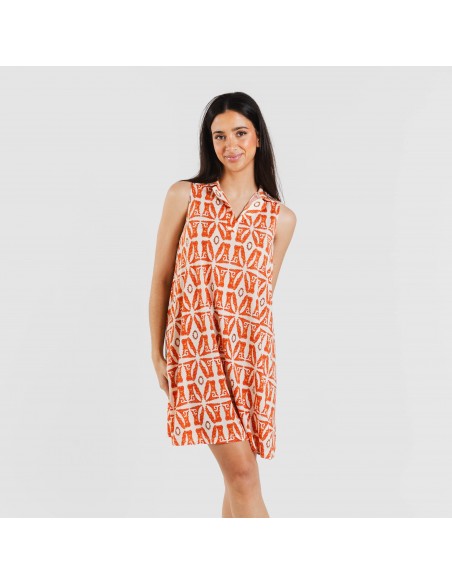 Vestido corto cuello y solapa soft Catania teja Vestido corto cuello y solapa soft Catania teja