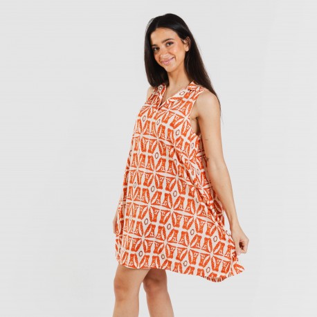 Vestido corto cuello y solapa soft Catania teja