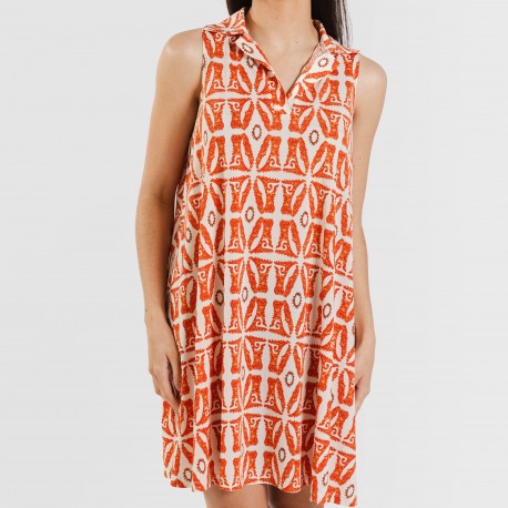 Vestido corto cuello y solapa soft Catania teja