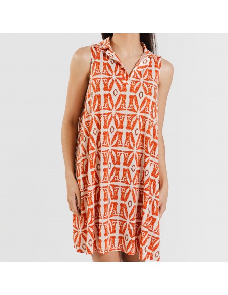 Vestido corto cuello y solapa soft Catania teja Vestido corto cuello y solapa soft Catania teja