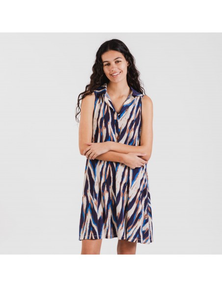 Vestido corto cuello y solapa soft Catherine azul Vestido corto cuello y solapa soft Catherine azul