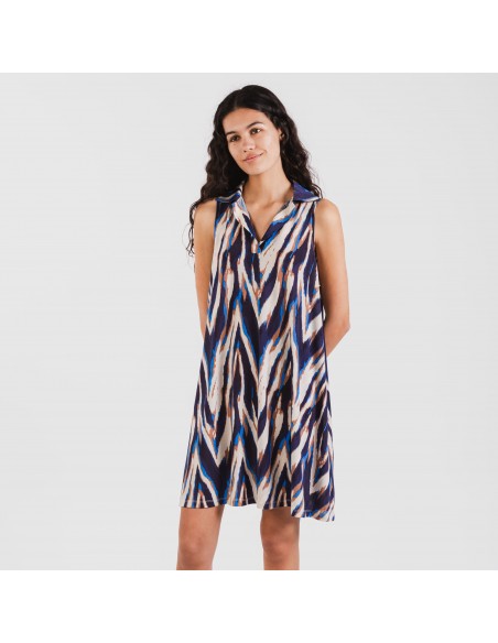 Vestido corto cuello y solapa soft Catherine azul Vestido corto cuello y solapa soft Catherine azul