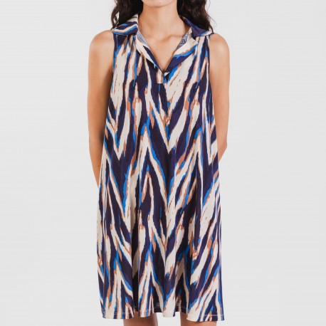 Vestido corto cuello y solapa soft Catherine azul