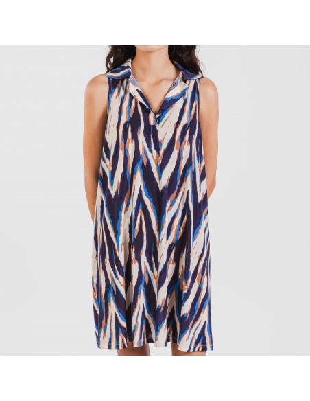 Vestido corto cuello y solapa soft Catherine azul Vestido corto cuello y solapa soft Catherine azul