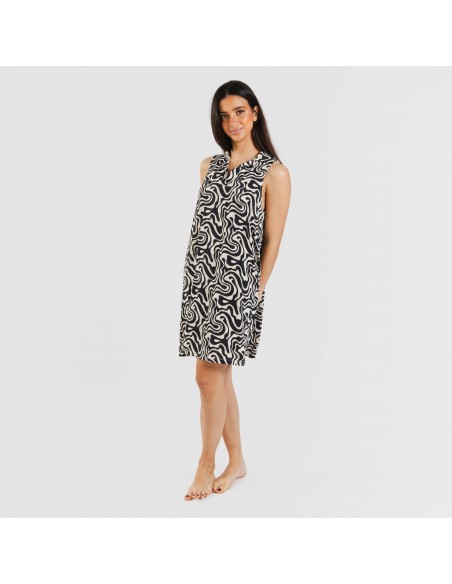 Vestido corto cuello y solapa soft Iratia beige negro Vestido corto cuello y solapa soft Iratia beige negro