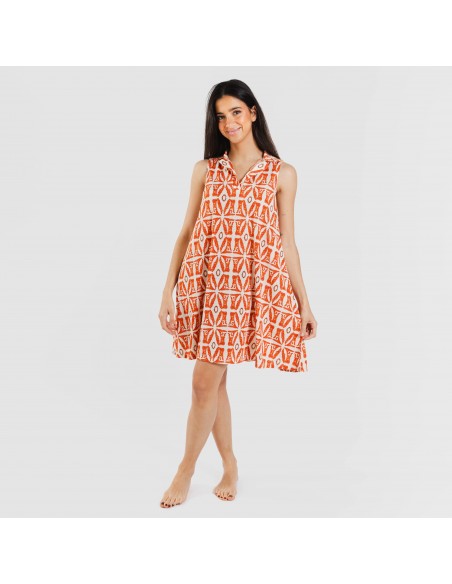 Vestido corto cuello y solapa soft Catania teja Vestido corto cuello y solapa soft Catania teja