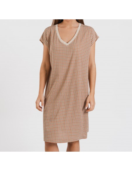 Vestido corto manga fluida crepe Tamila teja Vestido corto manga fluida crepe Tamila teja