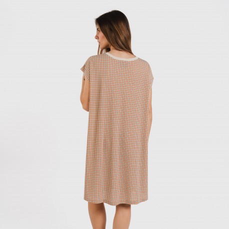 Vestido corto manga fluida crepe Tamila teja