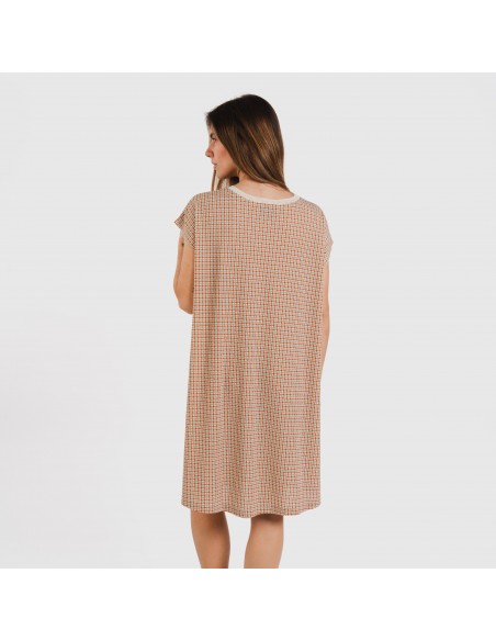 Vestido corto manga fluida crepe Tamila teja Vestido corto manga fluida crepe Tamila teja