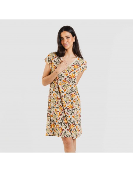 Vestido corto manga fluida crepe Cilian Vestido corto manga fluida crepe Cilian