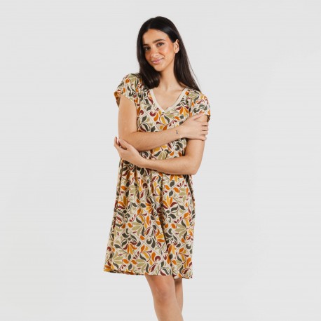 Vestido corto manga fluida crepe Cilian