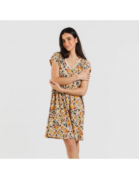 Vestido corto manga fluida crepe Cilian Vestido corto manga fluida crepe Cilian