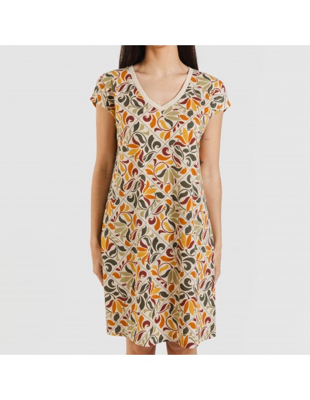 Vestido corto manga fluida crepe Cilian Vestido corto manga fluida crepe Cilian