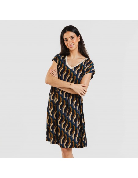 Vestido corto manga fluida crepe Roser Vestido corto manga fluida crepe Roser