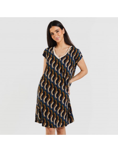 Vestido corto manga fluida crepe Roser Vestido corto manga fluida crepe Roser