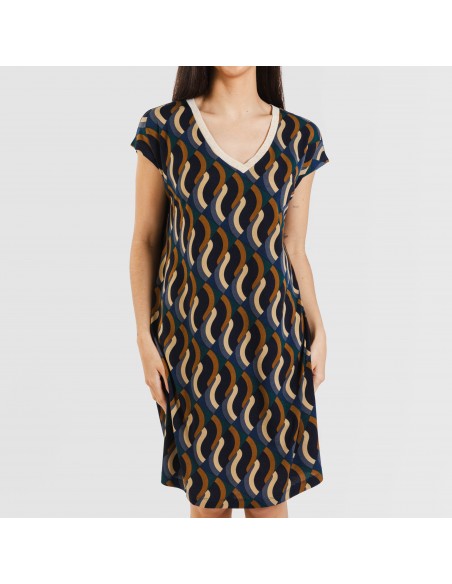 Vestido corto manga fluida crepe Roser Vestido corto manga fluida crepe Roser