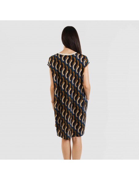 Vestido corto manga fluida crepe Roser Vestido corto manga fluida crepe Roser