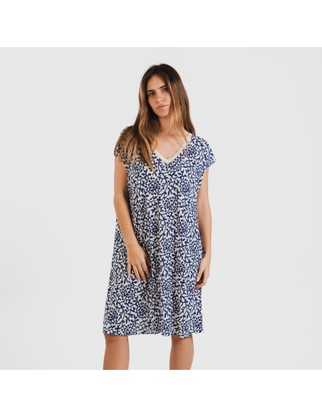 Vestido corto manga fluida soft Meritxell azul marino Vestido corto manga fluida soft Meritxell azul marino