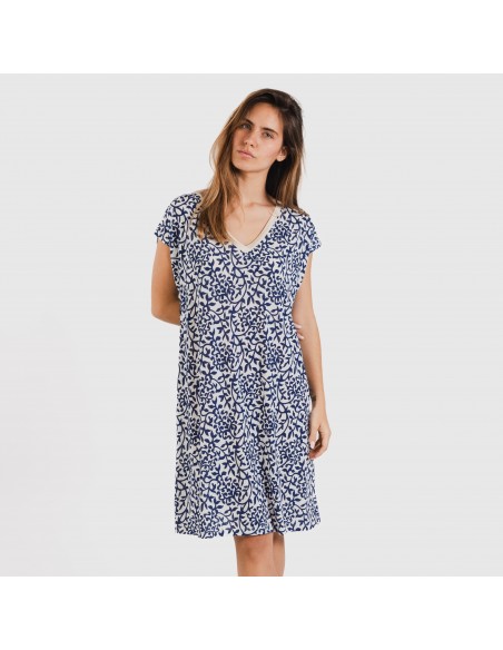 Vestido corto manga fluida soft Meritxell azul marino Vestido corto manga fluida soft Meritxell azul marino