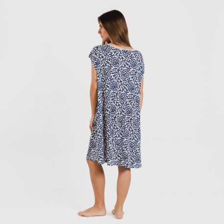 Vestido corto manga fluida soft Meritxell azul marino