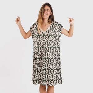 Vestido corto manga fluida soft Raia verde caceria 2