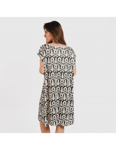 Vestido corto manga fluida soft Raia verde caceria Vestido corto manga fluida soft Raia verde caceria