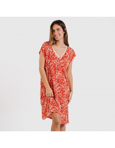 Vestido corto manga fluida soft Miquela teja Vestido corto manga fluida soft Miquela teja