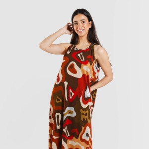 Vestido largo tirantes crepe Edurne teja 2