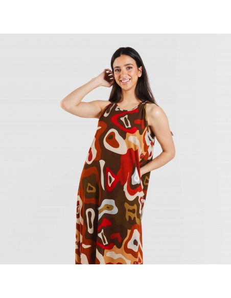 Vestido largo tirantes crepe Edurne teja